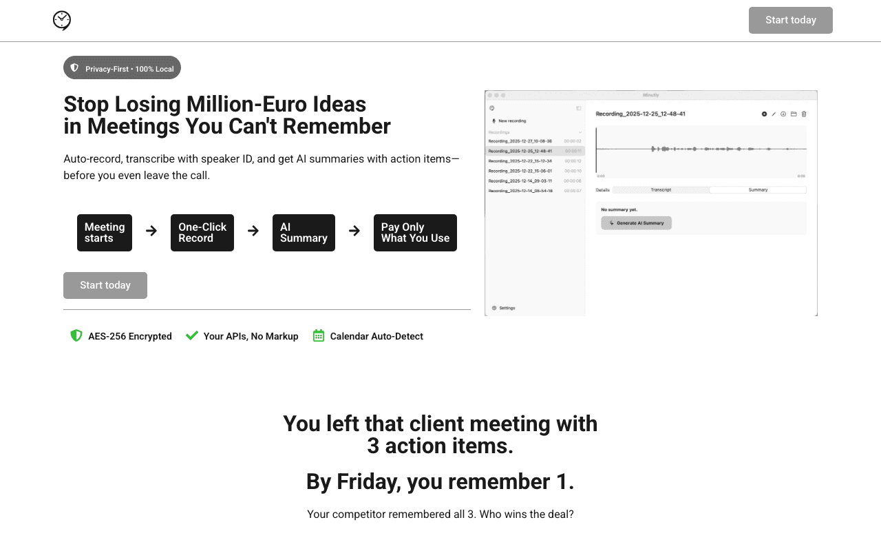 Minutly homepage